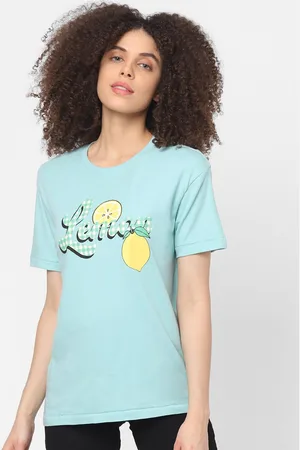 ONLY Women Blue Typography Printed T-shirt