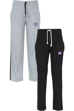 VIMAL JONNEY Unisex Kids Grey & Black Pack of 2 Solid Track Pants