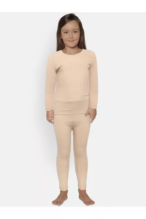 Kanvin Girls Beige Self Design Thermal Set