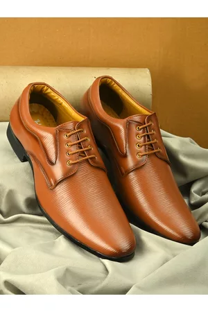 John Karsun Men Tan Brown Textured Formal Derbys