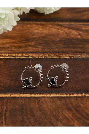 Veni Women Black Circular Studs Earrings