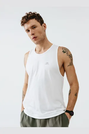 DECATHLON Men White Solid Round Neck Running T-shirt