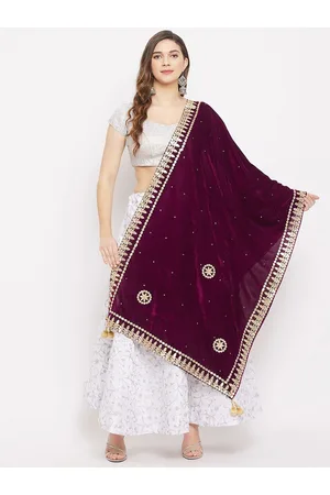 Clora Creation Burgundy & Gold-Toned Ethnic Motifs Embroidered Velvet Dupatta with Gotta Patti
