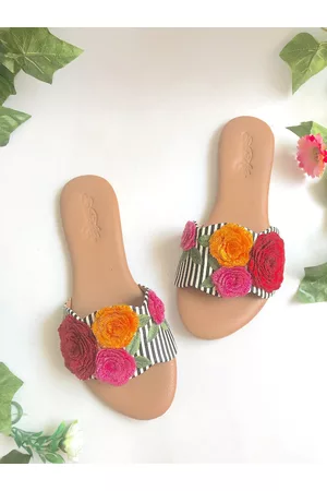 Sole House Women Multicoloured Embellished Open Toe Flats