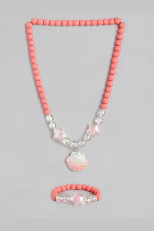 EL REGALO Girls Coral Red Beaded Shell Jewellery Set