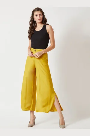 Miss Chase Women Yellow Regular Fit Solid Bootcut Trousers