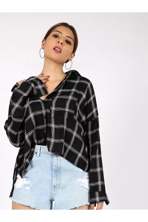 Chimpaaanzee Women Black & White Oversized Checked Casual Shirt