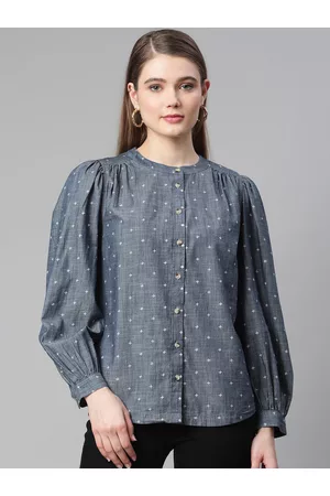 Marks & Spencer Women Blue Print Shirt Style Top