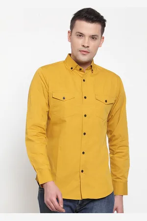 Purple State Men Mustard Slim Fit Solid Casual Shirt