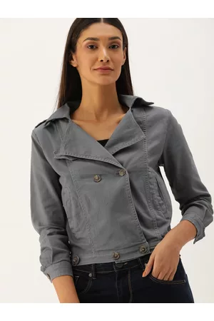 Campus Women Grey Solid Windcheater Denim Jacket
