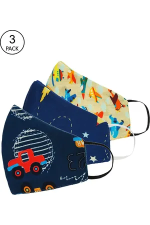 Tossido Unisex Kids Pack of 3 100% Pure Cotton 3-Ply Reusable Cloth Masks