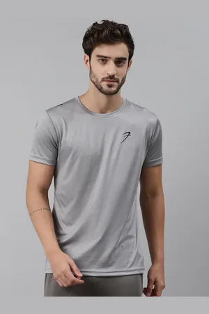 FUAARK Men Grey Slim Fit Geometric Print Round Neck Training T-shirt