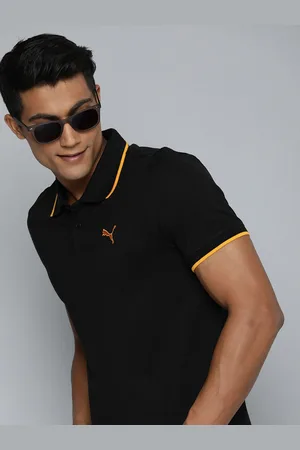 PUMA Men Black Polo Collar Slim Fit T-shirt