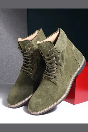 Teakwood Leathers Men Olive Green Solid Mid-Top Boot