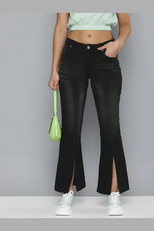 Flying Machine Women Black Flared Mid Rise Light Fade Stretchable Jeans with Slits