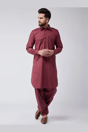 SOJANYA Men Maroon Solid Kurta with Salwar