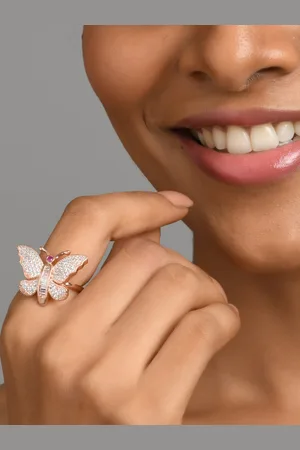 Fida Women Rose Gold-Plated White AD Studded Finger Ring