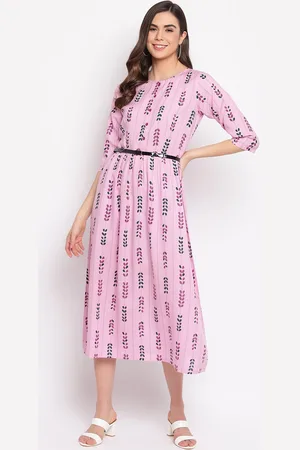 Mayra Pink Ethnic Motifs A-Line Midi Dress
