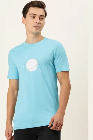 Forever 21 Men Blue & White Printed Round Neck Pure Cotton T-shirt