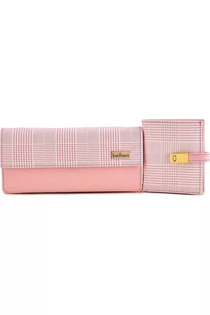 Bellissa Women Pink & White Checked PU Envelope