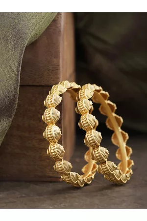 Priyaasi Set of 2 Gold-Plated Hand Painted Textured Bangles
