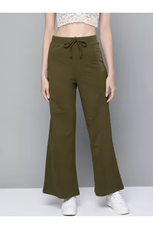 Buy SASSAFRAS Women Mint Green Solid Wide Leg Track Pants - Track