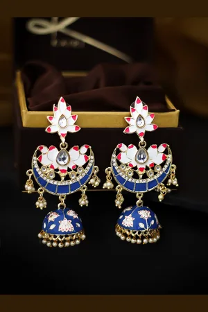 Bellofox Gold Plated Blue & White Dome Shaped Jhumkas Earrings
