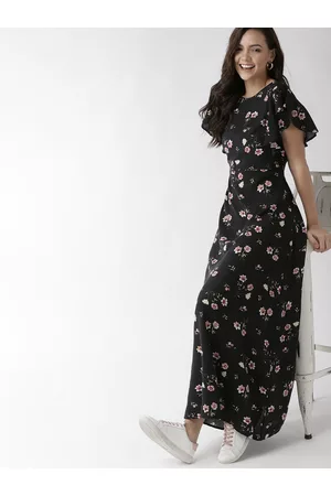 Mast & Harbour Women Black & Pink Printed Maxi Dress