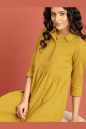Taavi Women Mustard Self Design Empire Dress