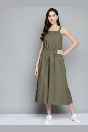 Scouph Women Olive Green Pure Cotton Solid Flared Culotte Jumpsuit