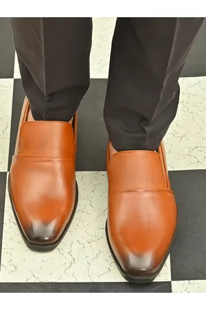 San Frissco Men Tan Solid Leather Formal Slip-on Shoes