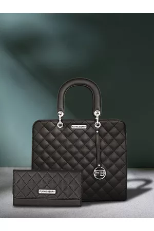 FLYING BERRY Black Textured Handheld Bag Combo