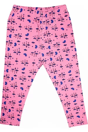 KiddoPanti Girls Baby Pink & Blue Printed Three-Fourth Length Capri Leggings