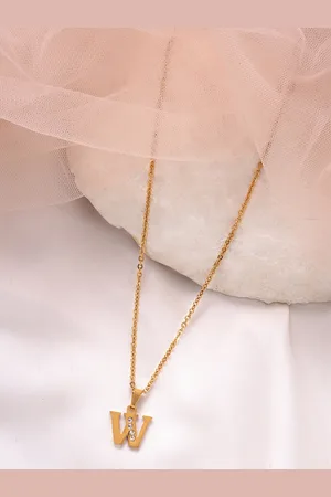 BeWitched Gold-Toned & White Stone Studded Letter W Charm Pendant With Chain