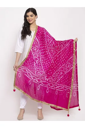 Clora Creation Magenta & White Bandhani Dyed Dupatta