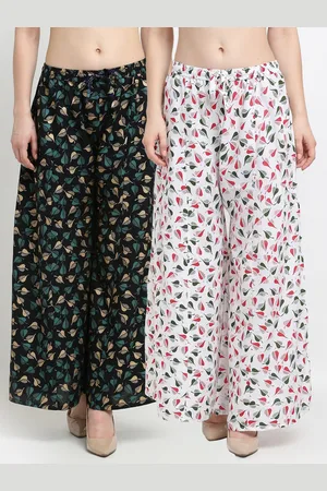 Jinfo Women Black & White Set Of 2 Floral Printed Flared Ethnic Palazzos