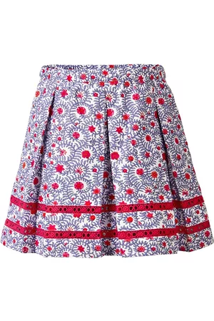 CACA CINA Girls White & Red Floral Printed Flared Knee-Length Pure Cotton Skirt