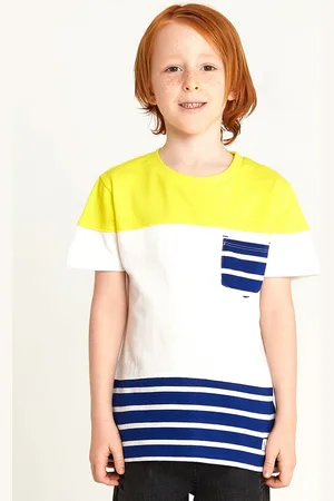 Cherry Crumble Unisex Kids Yellow Striped Round Neck T-shirt