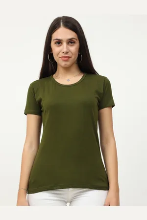 Fleximaa Women Olive Green Military Inspired Round Neck T-shirt
