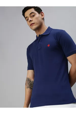 ONN Men Navy Solid Polo Collar T-shirt