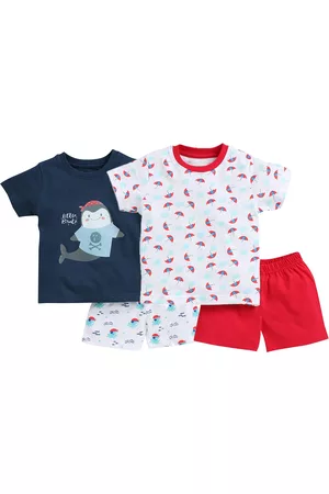BUMZEE Boys Pack of 2 Navy Blue & White Printed Pure Cotton T-shirts with Shorts