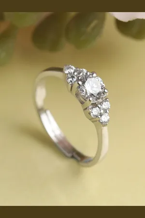 CLARA Rhodium-Plated 925 Silver CZ Studded Adjustable Ring