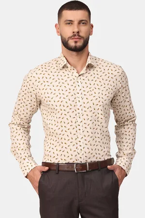 Copperline Men Beige Comfort Slim Fit Floral Printed Formal Shirt