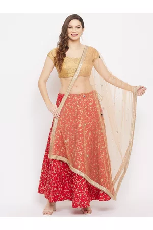 Clora Creation Beige & Gold-Toned Ethnic Motifs Embroidered Dupatta with Beads and Stones