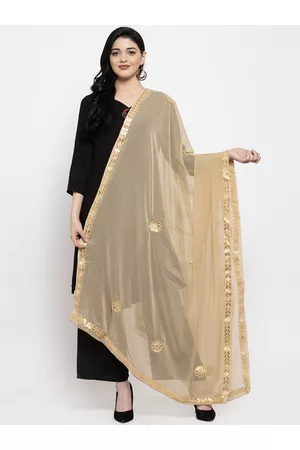 Clora Creation Beige & Gold-Coloured Gotta Patti Dupatta