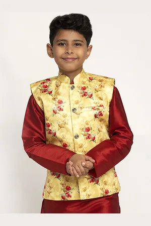 Kraft Boys Yellow & Pink Printed Satin Nehru Jacket