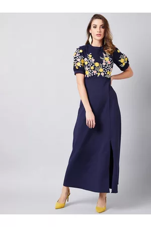 ATHENA Women Blue Embroidered Maxi Dress