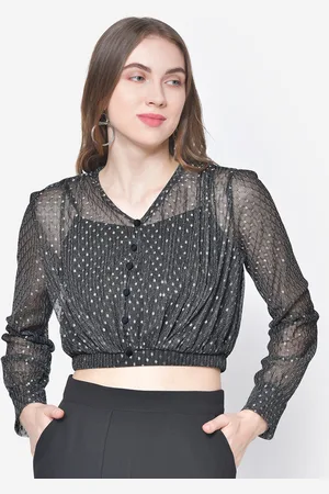 Martini Women Black Self Design Blouson Crop Top