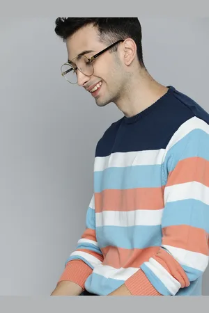 Mast & Harbour Men Peach-Coloured Colourblocked Pullover Sweater