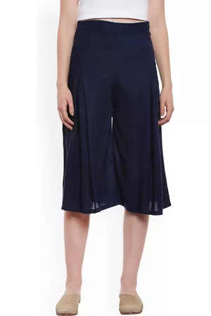 Miss Chase Women Navy Relaxed Fit Solid Culottes